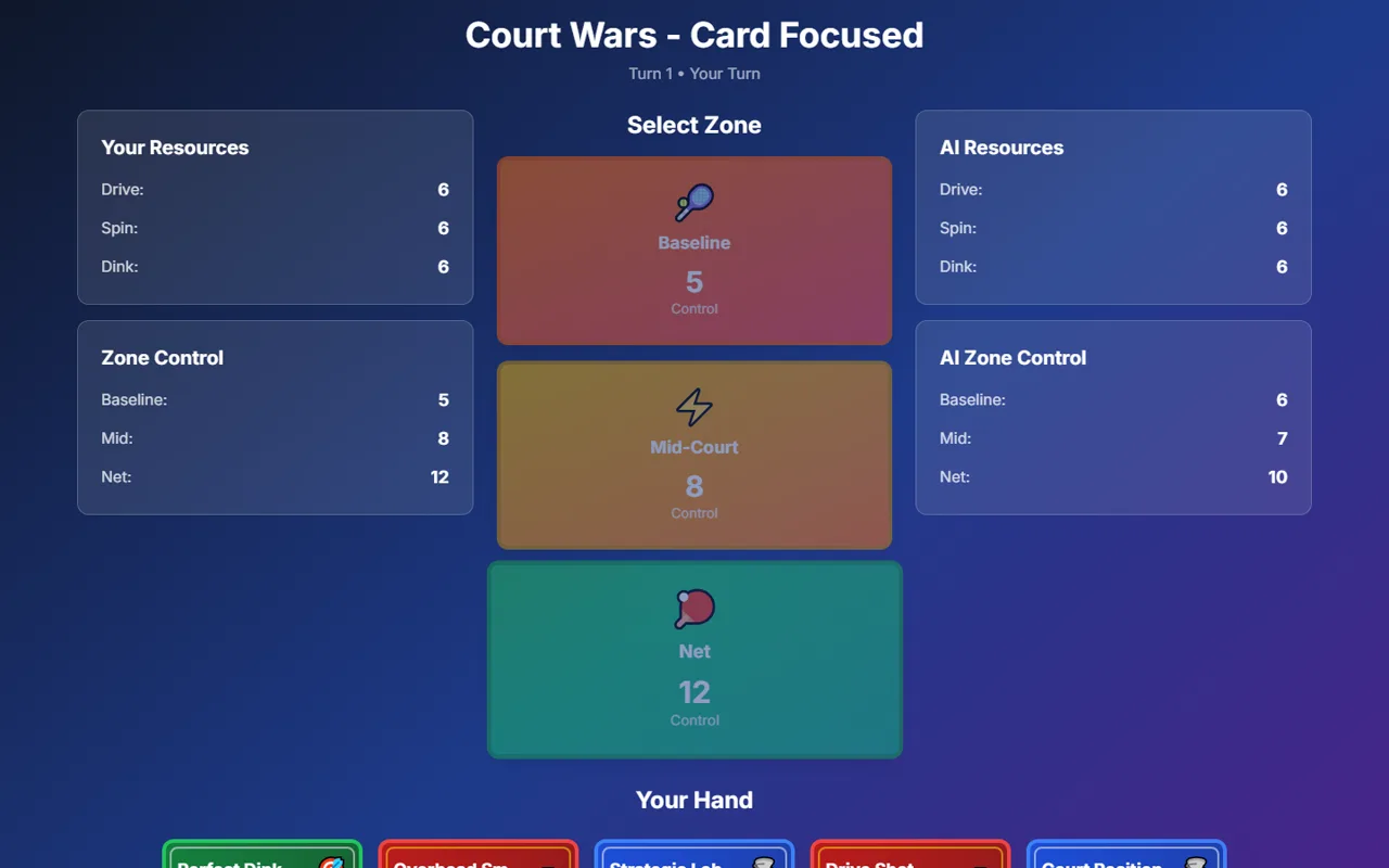 Court Wars v3 — Card-Focused interface skin