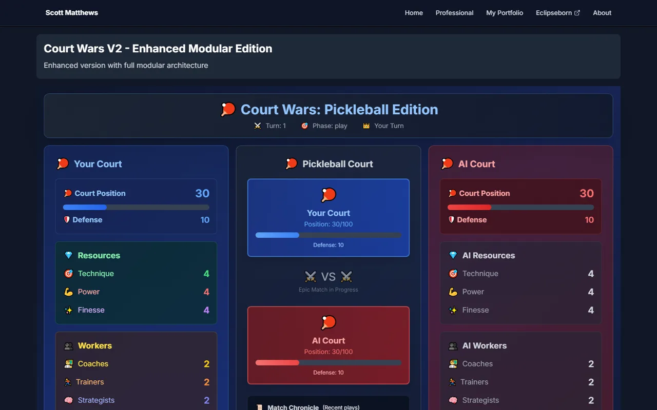 Court Wars v2 — Pickleball Edition with court visualization